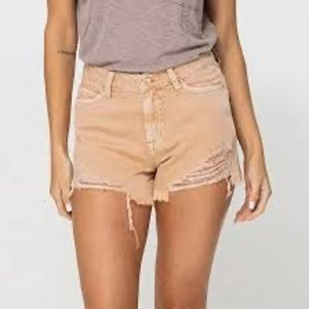 Vervet by Flying Monkey Khaki Tan Distressed High Rise Shorts with Frayed Hem M